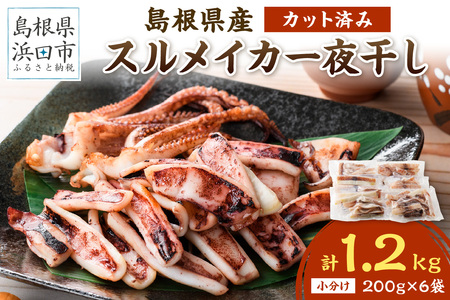 島根県産スルメイカ一夜干しカット済 計1.2kg（小分け200gｘ6袋） いか スルメ 一夜干し 1.2キロ カット済 おつまみ 小分け 個別包装 少量  【005_1780】
